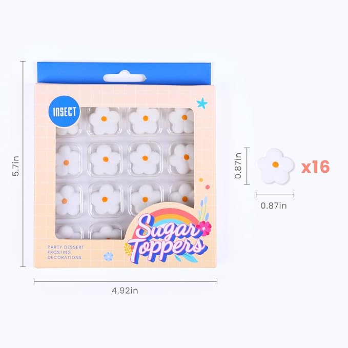 16 Pcs Edible Flowers Cake Decorations, White Sugar Flowers, Royal Icing Blossoms for Cakes, Cupcakes, Cookies, Ice Cream, and Macarons (0.87 Inch)