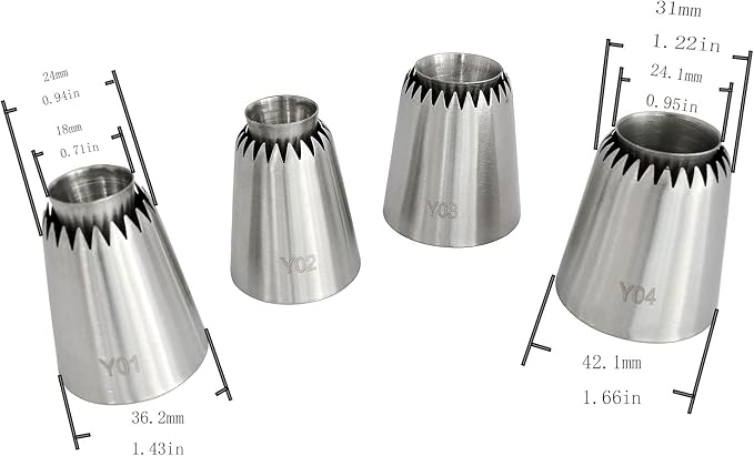 Sultan Piping Nozzle 4PCS 304 Stainless Steel Russian Piping Tips Sultan Ring Baking Mold Icing Nozzle Cookies Cupcake Icing Decorating Supplies Decorating Kit