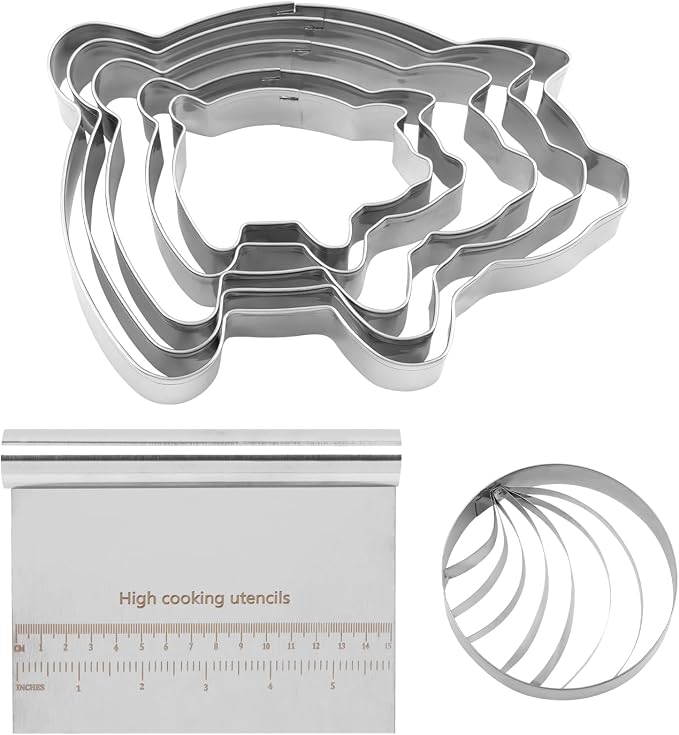 Concha Cutter Set, Mexican Bread Mold With 5 Sizes Pig Cookie Cutters, Concha Stamp Two Sided Mold for Baking Cookies Bread Cake Biscuit, Moldes Para Marcador De Conchas(COLOR:Silver)