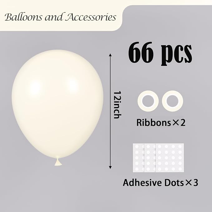 Voircoloria Ivory White Balloons, 66pack 12inch Latex Party Balloons for Wedding, Birthday, Graduation, Bridal Shower, Baby Shower, Gender Reveal, Anniversary, Bachelorette Party Decorations