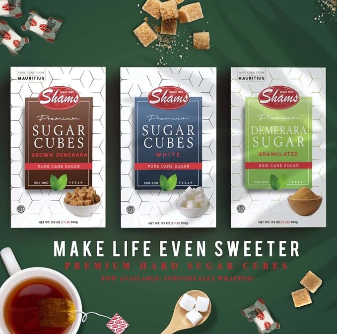 Shams Kosher Sugar Cubes – White Pure Cane Sugar Cubes, Non-GMO, Vegan, Certified Kosher, Sugar Cubes for Coffee, Cocktails, Tea 17.6 Ounce (Pack of 2)