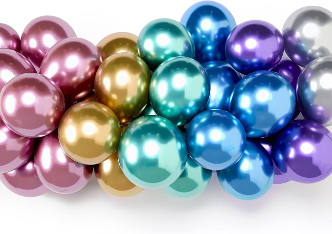 Voircoloria 105pcs Metallic Balloons 12inch Chrome Party Balloons for Boys Girls Birthday Baby Shower Gender Reveal Wedding Decorations