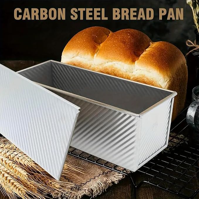 Large Loaf Pan with Lid, 2.2 LB Dough Capacity Loaf Pan, 13 x 5 Inch Baking Mold Non-Stick Bakeware Carbon Steel Bread Toast Mold with Cover for Baking Bread