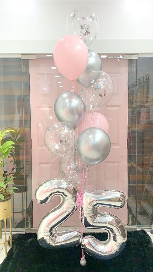 Silver Number 25 Balloon 40 inch, 25 Number Balloons, 25th Silver Birthday Decorations, 25 Year Old Women Men Silver Party Supplies