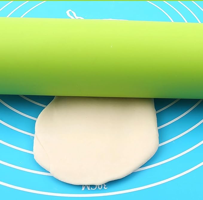 Silicone Rolling Pin, Green 11.4 Inch Pin with Wooden Rotatable Handle for Dough of Baking Bread, Cookie, Pizza (green, 9 inch) (green, 11.4 inch)