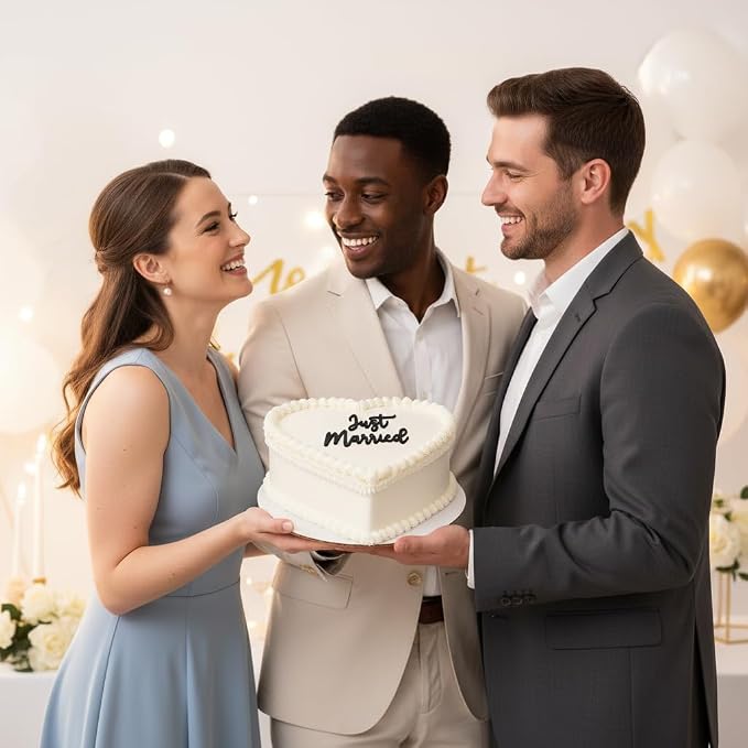 Just Married Cake Topper – Acrylic Wedding Cake Topper for Bride and Groom, Engagement, Bridal Shower Decorations, Elegant Sign for Cake (Just Married)