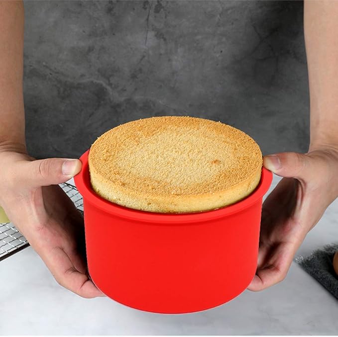 Silicone Cake Mold Baking Pan Round 4 Inch Non-Stick Bakeware Pan Reusable Cake Pan, Red, Set of 6