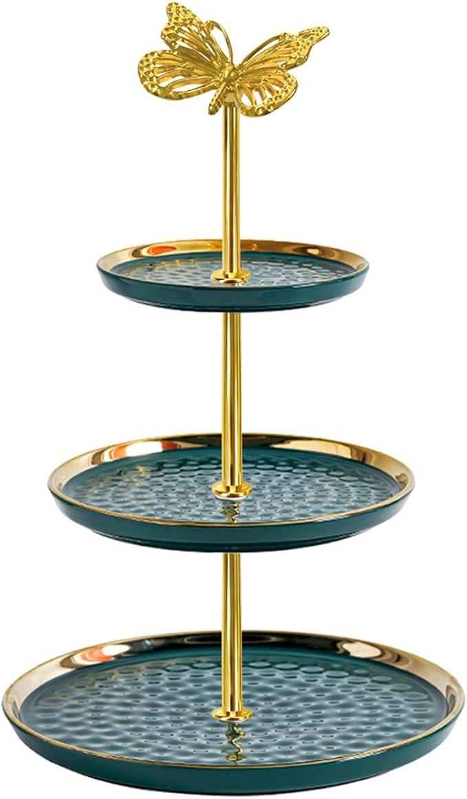 4 Sets 13.5’’ 3-Tier Cake Tray Stand Handle, Multi-tier Metal Dessert Fruit Center Rod Heavy Duty Hardware Holder for Wedding Party Birthday Cupcake Platter Stand Fittings - Gold Butterfly