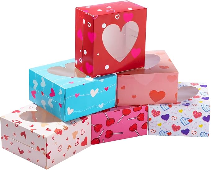 JOYIN 24 Pcs Valentine’s Day Bakery Treat Boxes, Valentines Cupcake Boxes, Cookie Boxes with Window for Holiday Pastries, Doughnut, Cookie, Cupcakes, Brownies, Truffles Gift Giving