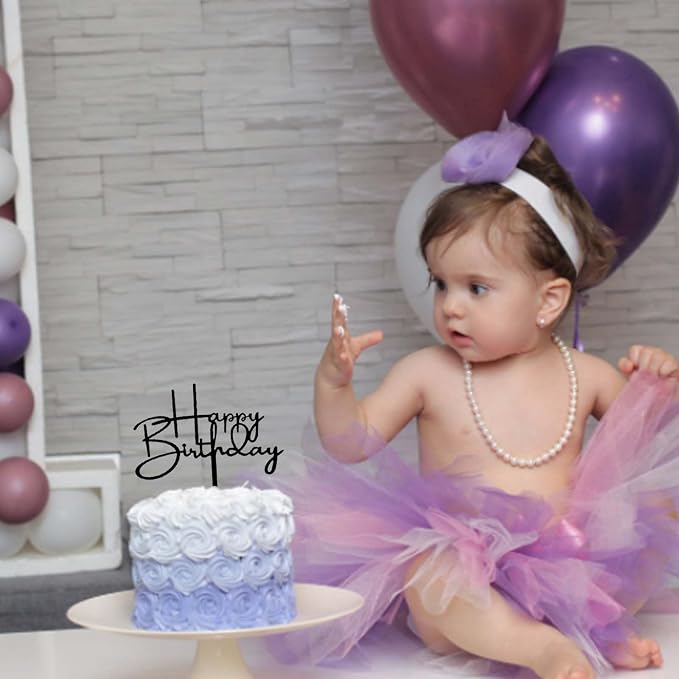 Happy Birthday Cake Topper sign Black DIY Acrylic Birthday Cake Topper Decoration For Birthday Party Decorations Supplies(Black 3)