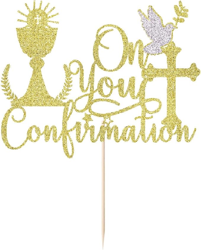 Gold Glitter Communion Cake Topper-Suitable for Ramadan, Religious Baptism, Baby Shower Birthday Party Decorations, Children's Birthday, God Bless, Wedding Party Decorations