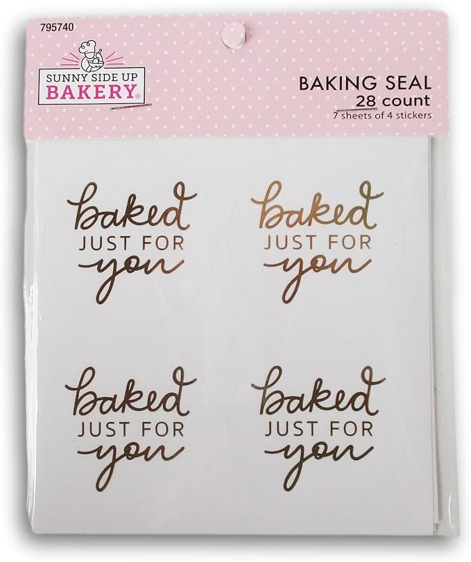 Gold & White ''Baked Just for You'' Baking Seals - 28 Count