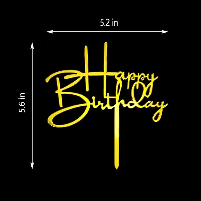 Happy Birthday Acrylic Cake Topper Decoration for Special Event (Mirror Gold)