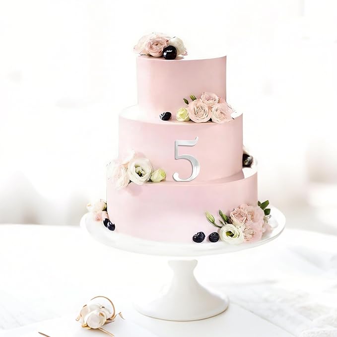 Large Acrylic Cake Numbers Toppers, 10 Pcs DIY Cupcake Toppers, 0-9 Cake Decoration for Birthday Wedding Party Baby Shower(Sliver)