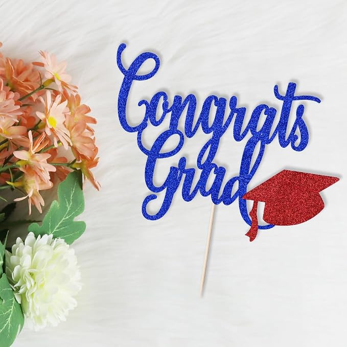 Congrats Grad Cake Topper,2026 Graduation Cake Topper, Congrats Grad Decorations,2026 High School/College/Senior Graduation Party Decorations Supplies. (Congrats Grad Dark blue red)
