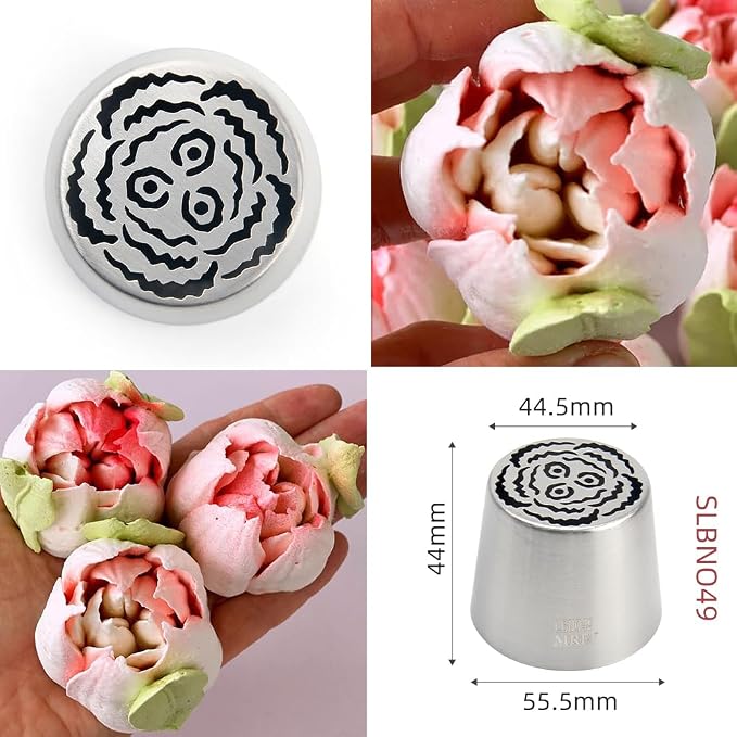 6 Pieces Extra Large Stainless Steel Russian Tulip Marshmallow Icing Tips Kit, Cupcake Dessert Piping Nozzles Set,1 Small Russian Icing Tip,1 Cleaning Brush for Cake Decorations,Pastry Baking Tools