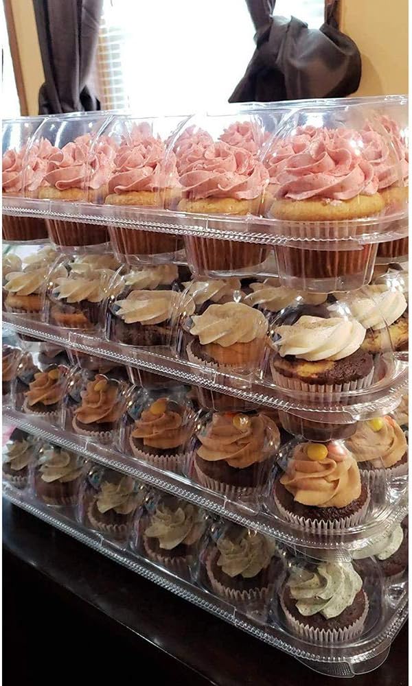 Hedume 7 Pack Cupcake Containers, 24 Counts Stackable Plastic Cupcake Boxes with Detachable Lid Perfect for Cupcakes, Muffin, BPA-free