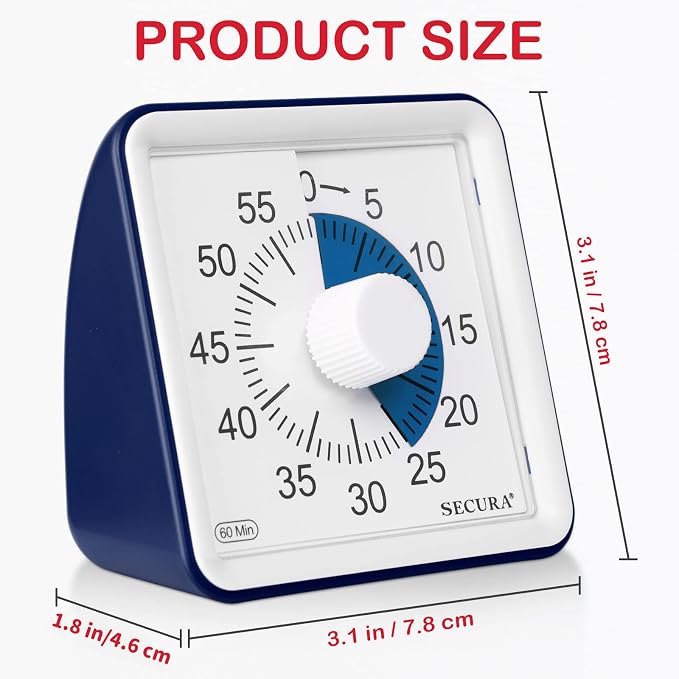 Secura 60-Minute Visual Timer, Classroom Timer, Countdown Timer for Kids and Adults, Time Management Tool for Teaching (Navy Blue & Navy Blue)