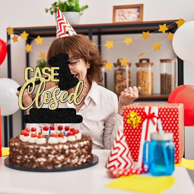 Case Closed Cake Topper - Congrats Lawyer Cake Decor - Law School/College Graduation Black Gold Glitter Party Decorations Supplies