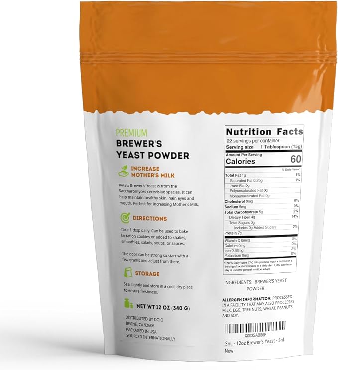 Kate Naturals Brewers Yeast Powder for Lactation Support & Nursing Moms. Debittered Brewer's Yeast for Lactation Cookies (12oz, Gluten Free, Non-GMO)