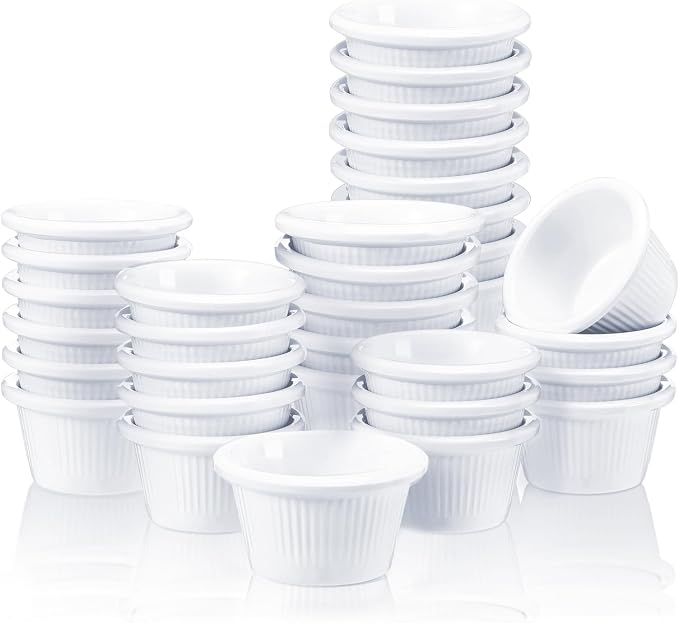 1 Pcs Ramekins 2 oz Ceramic Ice Cream Cups Oven Safe Ramekin Sauce Creme Brulee Fluted Tiny White Melamine Dipping Bowl Custard Condiment Charcuterie Bowls Round Tart Pan for Kitchen
