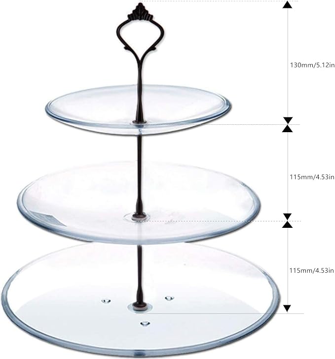3 Tier Cake Stand Fitttings Kits Fruit Cake Plate Handle Fitting Cupcake Hardware Rod Stand Holder Black Crown 5 Sets(Plate not Included)