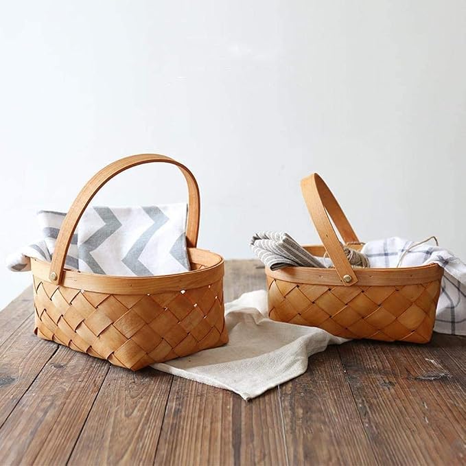 Handmade Rattan Storage Container Storage Basket Wooden Storage Basket with Handle Storage Container
