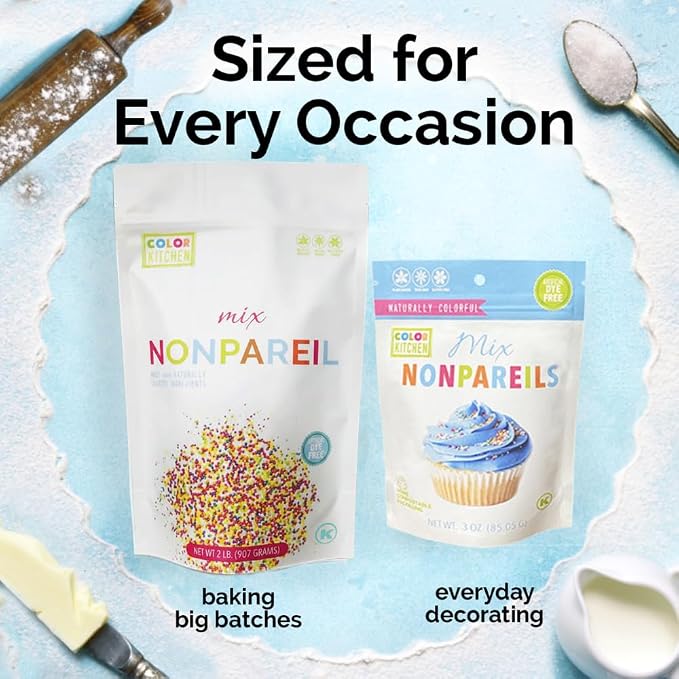 Color Kitchen Rainbow Nonpareils Sprinkles And Dot Sprinkles For Cake Decorating, Dot Cake Sprinkles For Cookies, Cupcakes, Ice Cream And Desserts - 3 Oz (2 Pack)