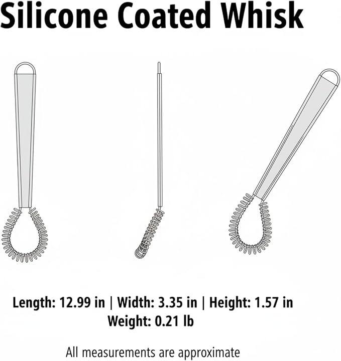 For Non-Stick Saucepans and Deep Bowls: 13-Inch Silicone Coated Whisk with Stainless Steel Core for Eggs, Batters, and Gravies