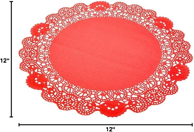 Restaurantware Paper Doilies 4000 Count 12 Inch Red Lace Disposable Placemats for Catering Round Decorative Table Setting Doilies for Desserts