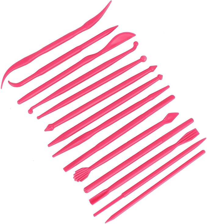 Culnflun Plastic Clay Sculpting Set Polymer Modeling Tools 14Pcs DIY Pottery Shaper Hand Tool Kit for Soft Clay Fondant Cake Art Craft Pink Rose Red Yellow 4.7in (Rose Red)