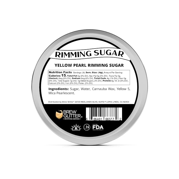 Brew Glitter - Yellow Rimming Sugar (4oz, 1x Bar Tin) Cocktail Garnish for Mixed Drinks & Refreshments