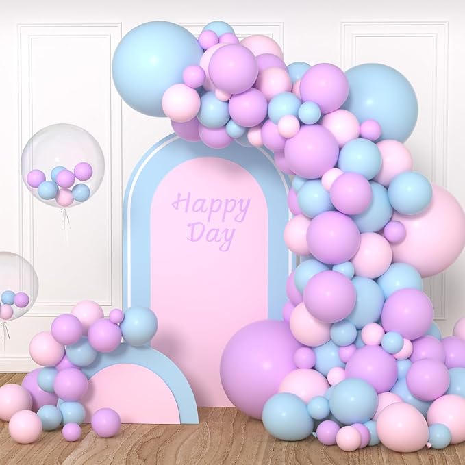 Pastel Pink Purple Blue Balloon Garland Arch Kit - Pastel Blue and Pink Balloons Macaron Balloons for Birthday Baby Shower Gender Reveal Baptism Wedding Party Decorations