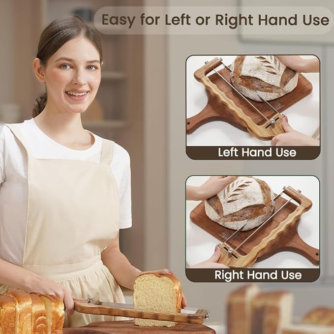 Adjustable Bread Slicer for Sourdough — Precision Homemade Bread Knife with Thickness Guide, Sharp Stainless Serrated Blade, Wooden Frame, Bread Cutter for Baguettes, Gift for Bakers, Father's Day