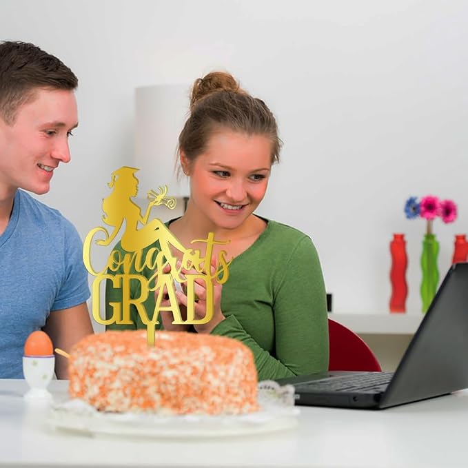 Congrats Grad Cake Topper,2026 Graduation Cake Topper, Congrats Grad Decorations,2026 High School/College/Senior Graduation Party Decorations Supplies. (Acrylic gold)
