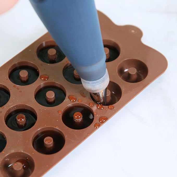 Mini Donut Silicone Molds, 2 Pcs Chocolate Molds with Donut Shapes for Making Chocolate/Candy/Gummy/Jelly, Food Grade Candy Mold with 15 Cavities Mini Doughnuts for Fruit Snacks