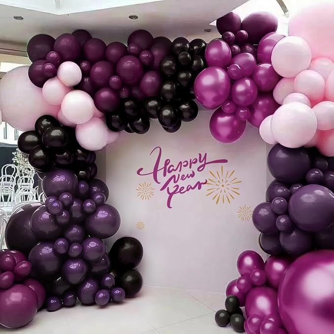 Dark Purple Black Pink Balloon Garland Arch Kit, 167Pcs Latex Balloons Wisteria Lavender Pastel Pink Pearlescent Plum for Birthday Bridal Shower New Years Party Decorations