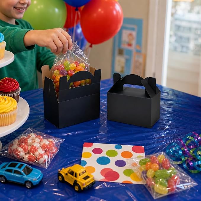 Aosric Small Black Gable Boxes 3.5 x 3.5 x 6.3 In, 30 Pack | Premium Cardstock Party Favor Boxes with Handles for Bakery, Cookies, Candy, Cupcake, Treats, Desserts & Retail Packaging