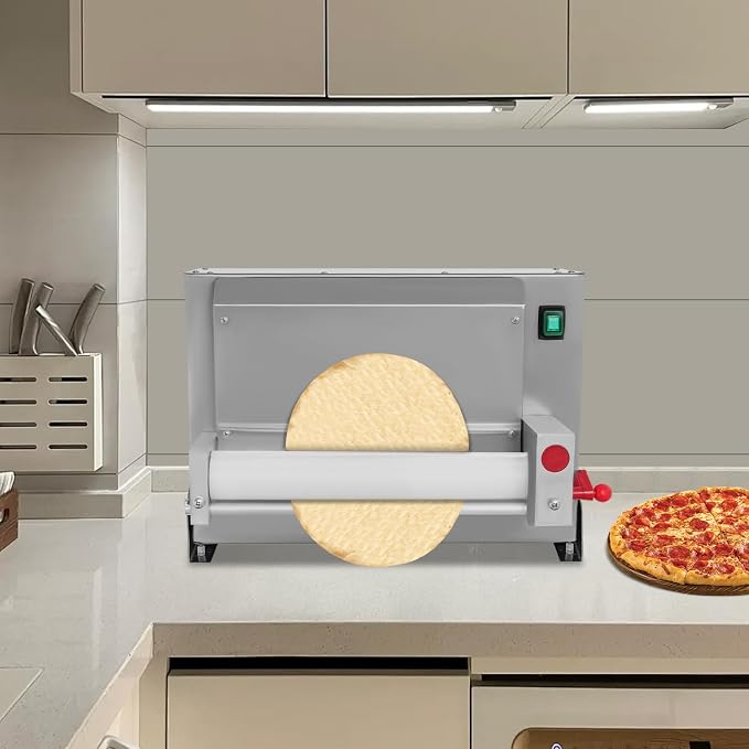 Commercial Pizza Dough Roller Machine, 450W Electric Dough Sheeter Machine Automatic Pastry Press Making Machine, 260 Portions/Hour, Adjustable 1-5.5mm Thickness for Pizza/Pasta/Bakery (3-12 in)