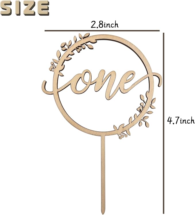 Wooden One Cake Topper - 1st Birthday Cake Topper Decoration Supplies, Suitable for Baby Shower Favors, Baby First Birthday Party or Photo Booth Props (Style:Garland)