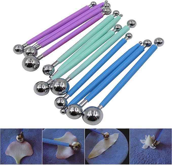 Cake Decorating Metal ball Fondant Tool, Hsxxf 4 PCS Clay Sculpting Tools for Cake Fondant Gum Paste Clay Ceramic Pottery (Purple)