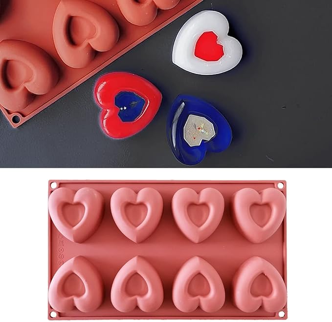 Silicone Donut Molds - 1pcs Non-Stick Food Grade Silicone Cake Desserts Mould Tool 8 Holes Love Heart Shape Mold Doughnut Baking Pans