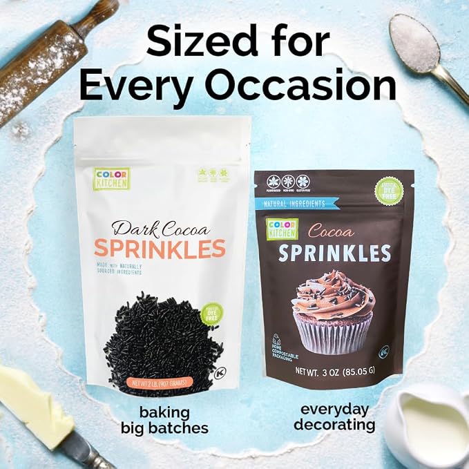 Color Kitchen Chocolate Sprinkles For Ice Cream And Baking, Dark Cocoa Chocolate Jimmies Sprinkles, Real Chocolate Sprinkle, Plant Based, Gluten Free, 2 lbs