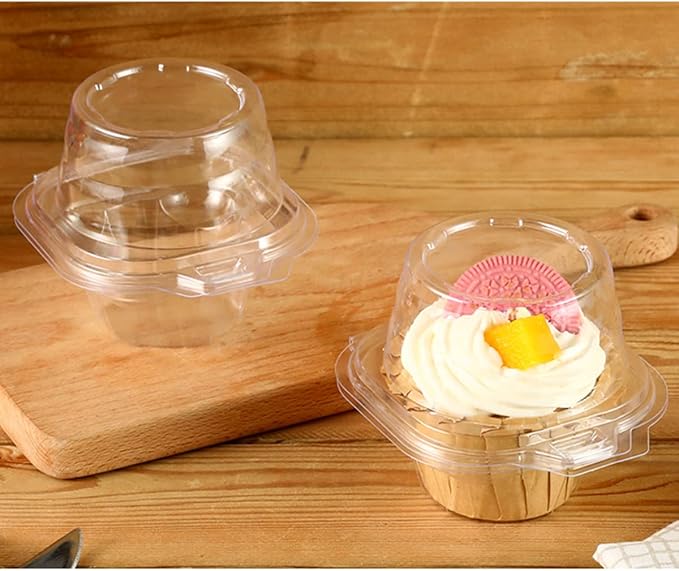 i-CHONY Individual Cupcake Container,100 pcs Cupcake Holder with Dome Lid,Disposable Clear Single Cupcake Holders Cases Boxes for Muffin,Cookies,Desserts,Hot Cocoa Bombs,Mini Bundt Cakes