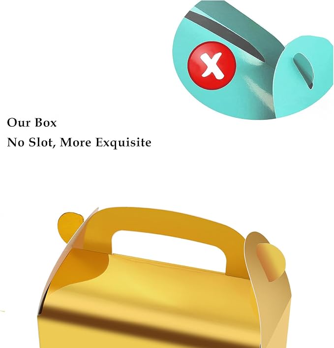 30Pcs Gold Party Favor Treat Boxes Goodie Paper Gable Gift Box | Candy Boxes with Handles Perfect for Wedding, Birthday, Graduation, Babyshower.