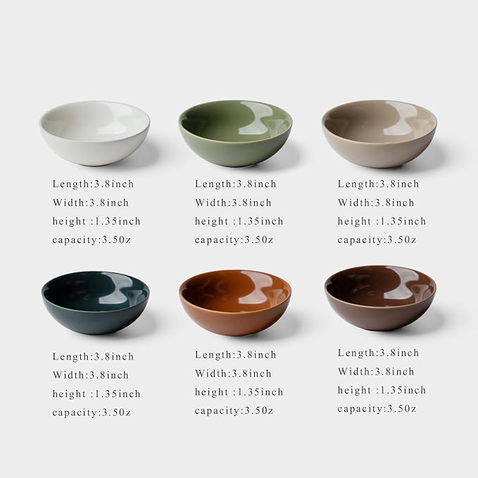 Ceramic Pinch Bowl Set of 6, 3.4 oz Small Prep Bowls for Spices, Condiments, Sauces