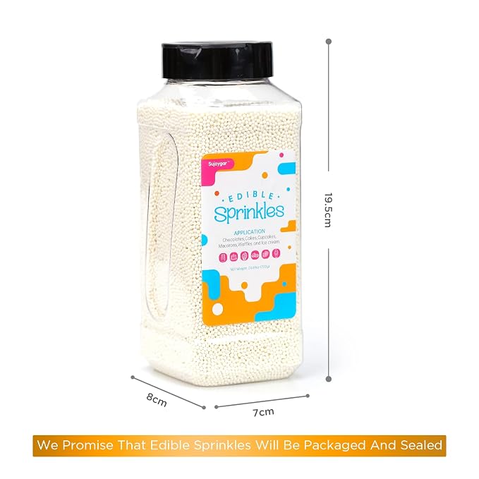 White Nonpareils Sprinkles, Food Grade 1.54 LB Bulk, Sujoygar, White Sprinkles for Cake Decorating, Cupcake, Ice cream, Chocolate