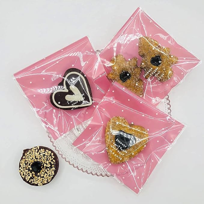 100pcs Pink Self-Adhesive Treat Bags – Small Cellophane Cookie Bags for Candy, Bakery, Party & Wedding Favors (3.94” x 3.94”)