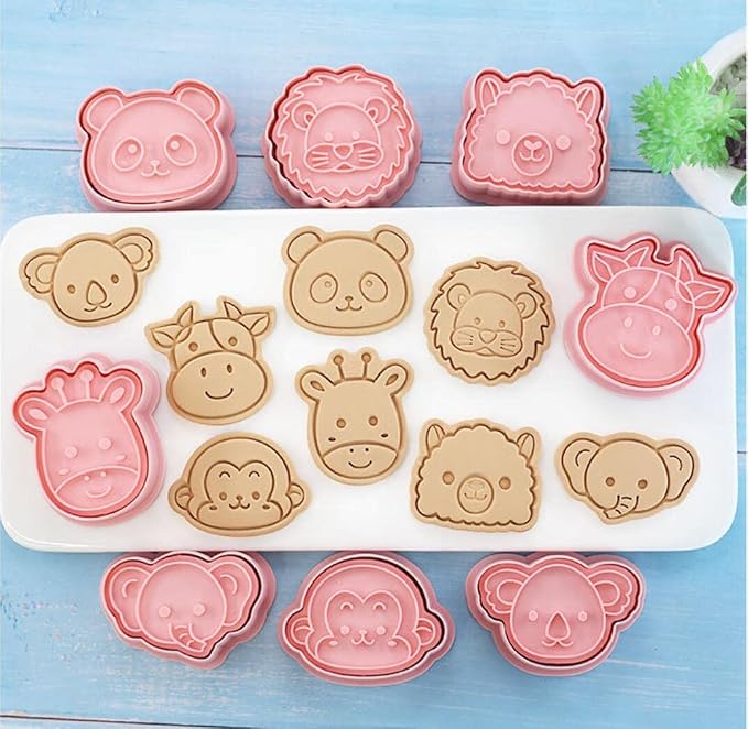 8 Pieces Cute Animals Cookie Cutters Plastic Panda Cookie Stamps Animal Cookie Mould Press Koala Cookie Mould Set Baking Kitchen Tools (Animals B)