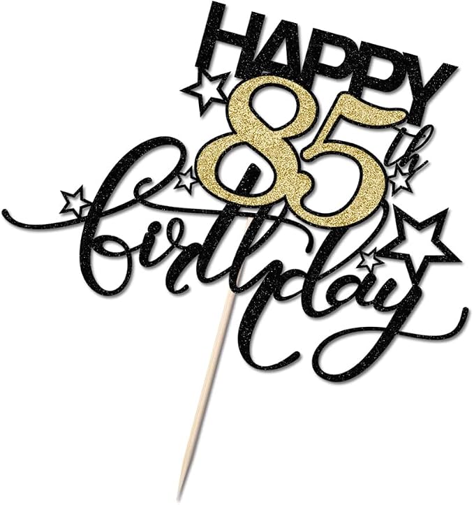 Happy Birthday Cake Topper,Black font Golden Numbers 85th Birthday Cake Decoration,Hello 85, Cheers to 85 Years/85th Anniversary ,85 & Fabulous Party Decoration